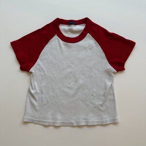 Brandy Melville white baby tee w red sleeves - OS